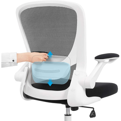 Rootz Office Chair - Office Chair - Mesh Cover - Ergonomic - Adjustable Lumbar Support - White - Black - 66 x 60 x (99-107) cm