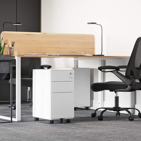 Rootz Filing Cabinet - On Wheels - Storage Cabinet - Cabinet with Lock - White