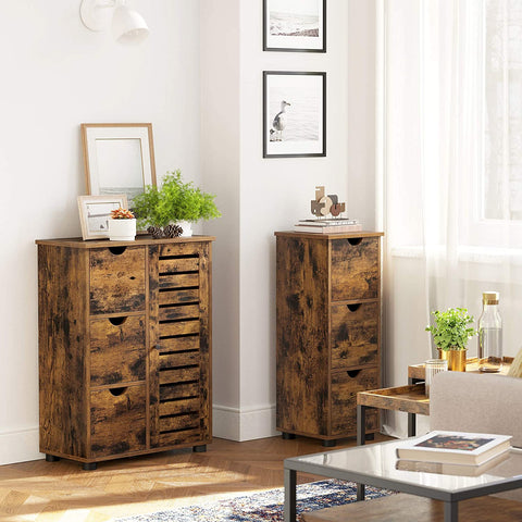 Rootz Sideboard - Storage Cabinet - Sideboard - 3 Drawers - Folding Door - Adjustable Shelves - Brown - Black - Industrial - Processed Wood - Metal - 60 x 30 x 80 cm