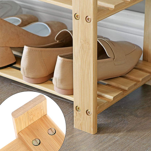 Rootz Shoe Bench - Shoe Rack - Bamboo - 2 Shelves - Seat - Gray - Natural - 71 x 29 x 49 cm