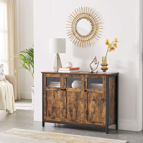 Rootz Sideboard - Kitchen cabinet - Storage cabinet - Industrial - Processed Wood - Metal - Brown - Black - 100 x 35 x 75 cm