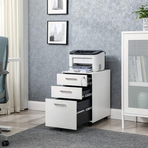 Rootz Drawer Unit - Filing Cabinet - Storage Cabinet - On Wheels - 3 Drawers - Storage Space - White - Steel - 39 x 48 x 60 cm 33 x 38 x 63 cm