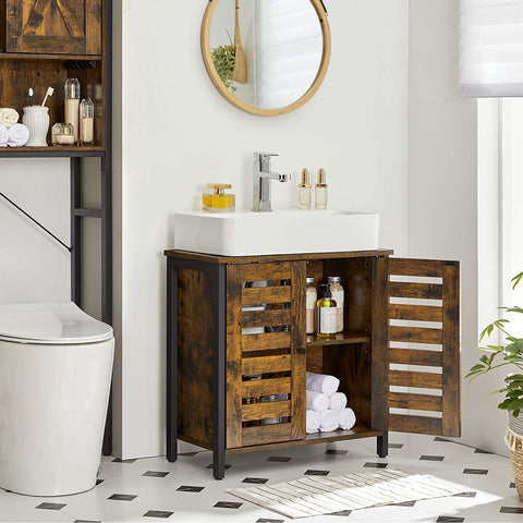 Rootz Bathroom Furniture - Bathroom Cabinet - Washbasin Base Cabinet - 2 Doors - Industrial - Brown - Black - Processed Wood - Steel - 60 x 30 x 60 cm