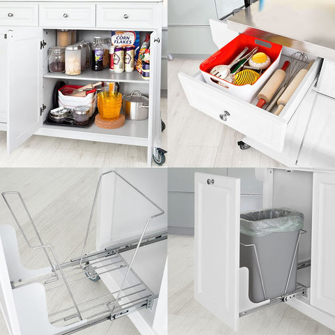 Rootz Luxury Kitchen Trolley with Large Storage Cabinet - Kitchen Island with Stainless Steel Worktop