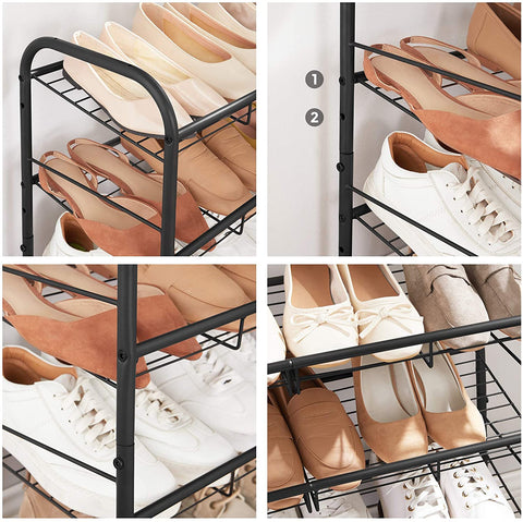 Rootz Shoe Rack - Shoes Organizer - 3 Levels - Max 12 Pairs of Shoes - Steel - Black - 68.5 x 27.5 x 49.5 cm