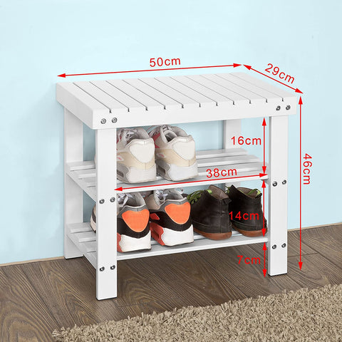 Rootz Bamboo 2 Tiers Shoe Rack - Shoe Bench - Bathroom Shelf - W50 x D29 x H46cm