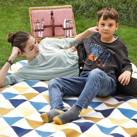 Rootz Picnic Blanket - Beach Blanket - Waterproof Bottom - Foldable - Yellow - Blue - 300 x 200 cm