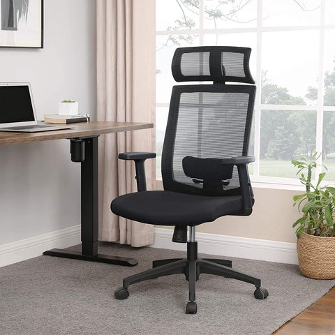 Rootz Office chair - Office chair - Ergonomic - 360° swivel chair - Lumbar support - Headrest - Adjustable - Tiltable - Black