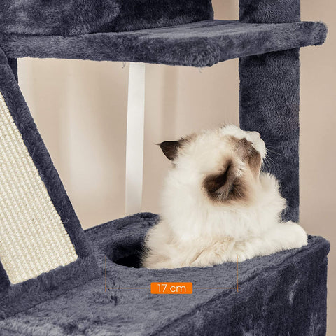 Rootz Scratching Post - Cat Tree - Hammock - Cave - Plush - Sisal - 7 Levels - Smoke Gray - 60 x 50 x 206 cm