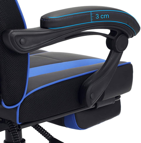 Rootz Office chair - Swivel chair - Leatherette - Footrest - Headrest - Lumbar cushion - Height Adjustable - Ergonomic - Black - Blue - 67 x 66 x (116-126) cm