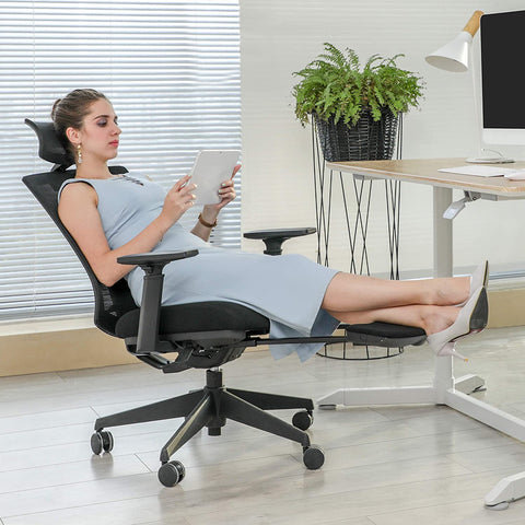 Rootz Office chair - Swivel chair - Headrest - Adjustable height - Rocker function - Lumbar support - Ergonomic - Black - Plastic - Mesh - 68.5 x 70 x (116-133) cm