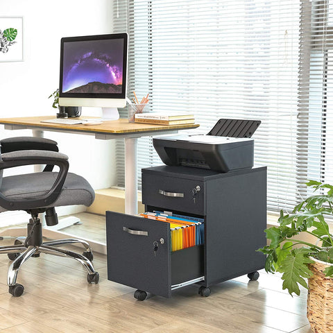 Rootz Drawer Unit Black - Steel Locker On Wheels - Office Cabinet - Roll Container