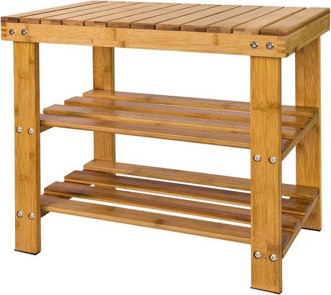 Rootz Bamboo Shoe Rack - Bench - Bathroom Shelf - 50cm x 29cm x 45cm