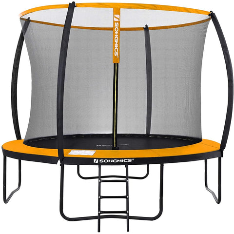 Rootz Trampoline - Garden Trampoline - Round - Safety Net - Ladder - Bow Poles - Safety Test - Black - Orange - 305/366 cm