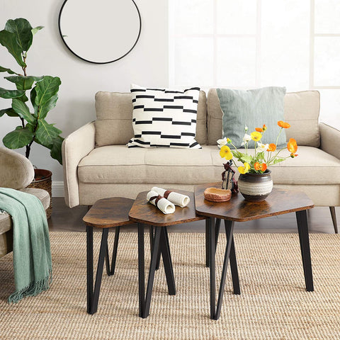 Rootz Side Tables - 3 Pieces - Bedside Tables - Coffee Tables - Metal - Processed Wood - Industrial