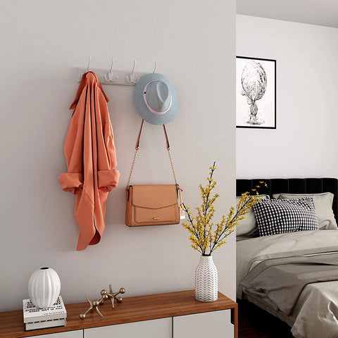 Rootz Wall Coat Rack - Coat Rack - 4 Hooks - Coat Hooks - Coats - Hats - Bags - White - MDF - 40 x 11 x 7 cm