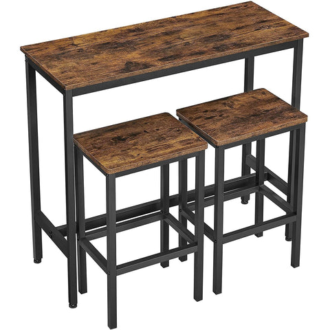 Rootz Bar Table Set - Dining Set - High Table - 2 Stools - Brown - Black - Processed Wood - Metal