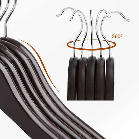 Rootz Maple Wooden Clothes Hangers - 20 Pieces - Skirt notches - Trouser bridge - Rotatable - Clothes - Suit - Jacket - Pants - Black