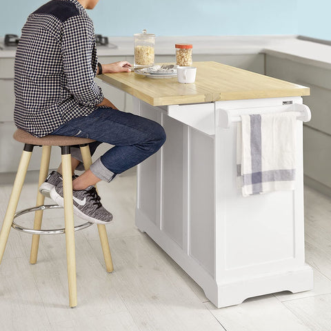 Rootz Extendable Kitchen Island Kitchen - Cabinet Sideboard Kitchen - Storage Trolley with Rubber Wood Worktop