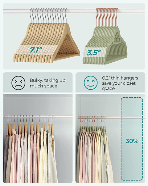 Rootz Hangers - Velvet Hangers - Set Of 50 Velvet Hangers - Velvet Clothes Hanger - Premium Quality Hanger - Stylish Velvet Hanger - Light Green - 43.5 x 0.6 x 22.5 cm