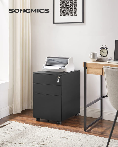 Rootz Steel Rolling Cabinet with 3 Drawers - Hanging File Lockable Office Cabinet - 52 x 39 x 60 cm