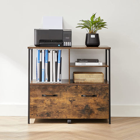 Rootz File Cabinet - Office Cabinet - 1 Drawer - Open Compartments - Sideboard - Processed Wood - Metal - Industrial - Brown - Black - 82 x 40 x 75 cm