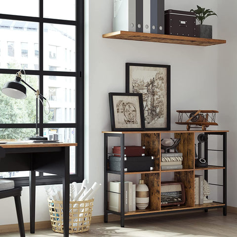 Rootz Bookcase - Compartment Cabinet - Storage Cabinet - Brown - Black - Processed Wood - Metal - 120 x 33 x 80 cm