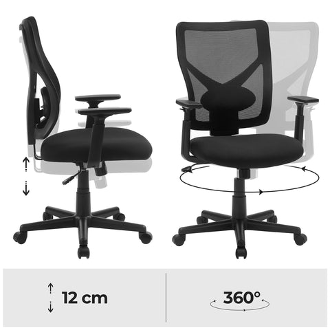 Rootz Ergonomic office chair - Adjustable armrests - Rocker function - Breathable mesh - Load capacity 120 kg - Black