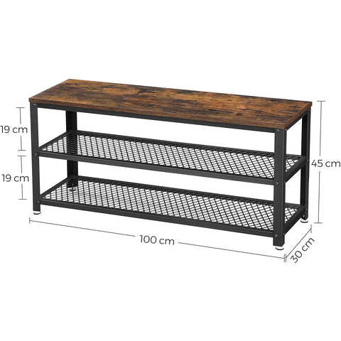 Rootz Shoe Bench - Shoe Rack - Shoe Cabinet - Shoe Organizer - Industrial - 100 x 30 x 45 cm - Metal - Processed Wood