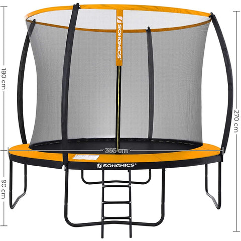 Rootz Trampoline - Garden Trampoline - Round - Safety Net - Ladder - Bow Poles - Safety Test - Black - Orange - 305/366 cm