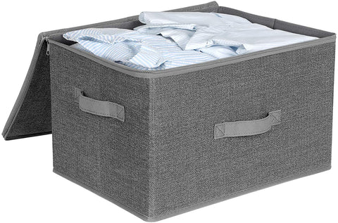 Rootz Storage Boxes - Set Of 3 - Lid - Foldable - Fabric - Handles - Gray - 40 x 30 x 25 cm