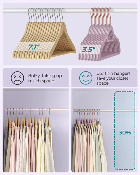Rootz Hangers - Velvet Hangers - Set Of 50 Velvet Hangers - Velvet Clothes Hanger - Premium Quality Hanger - Stylish Velvet Hanger - Soft Purple - 43.5 x 0.6 x 22.5 cm