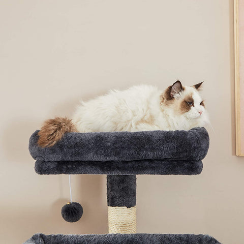 Rootz Scratching Post - Cat Tree - Hammock - Cave - Plush - Sisal - 6 Levels - Smoke Gray - 50 x 45 x 142 cm