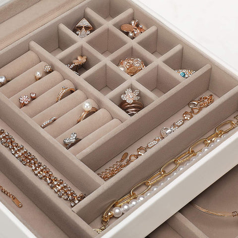Rootz Jewelery box - Jewelery box - Glass - 3 Levels - 2 Drawers - White - 23.1 x 20.3 x 13.5 cm