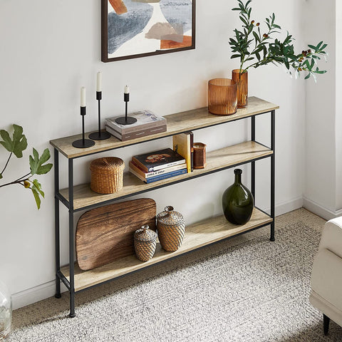 Rootz Console Table Hall Table Living Room Table Sofa Table Narrow Side Table End Table with 3 Shelves-W120 x D20 x H77cm