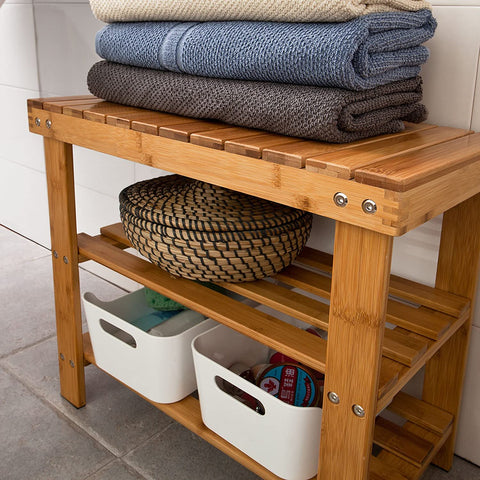 Rootz Bamboo Shoe Rack - Bench - Bathroom Shelf - 50cm x 29cm x 45cm