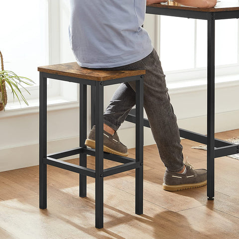Rootz Bar Table Set - Dining Set - High Table - 2 Stools - Brown - Black - Processed Wood - Metal