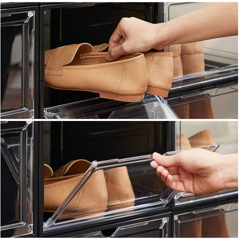 Rootz Set Of 12 Shoe Boxes - Shoe Storage - Shoes Organizer - Plastic - Transparent - Stackable - 27 x 34.5 x 19 cm - Shoes Up To Size 45