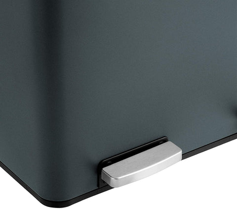 Rootz 48L Trash Can - Garbage Can - Pedal Bin - 2 Compartments - Soft Close - Inner Buckets - Foot Pedals - Handles - Black