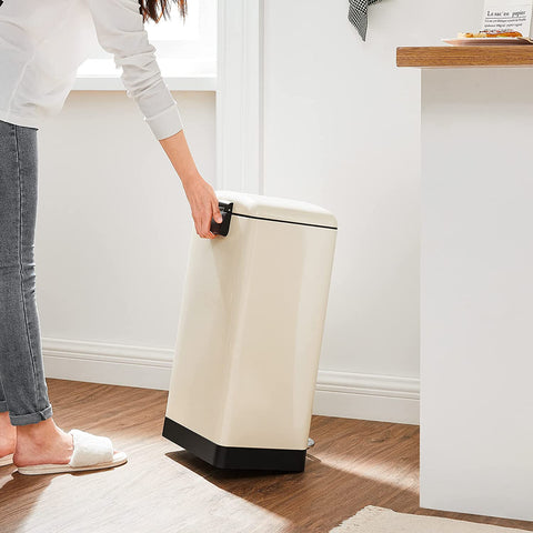 Rootz Trash Can - Pedal Bin - 30L - Steel - Inner Bucket - Soft Close - Airtight - Cream White - 34 x 25 x 61.5 cm