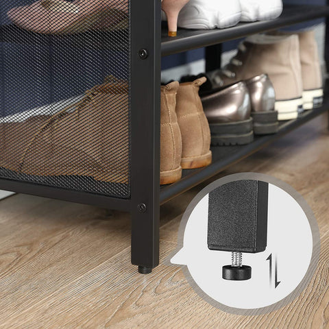 Rootz Shoe Rack - Padded Bench with Grid Shelf - Metal Construction