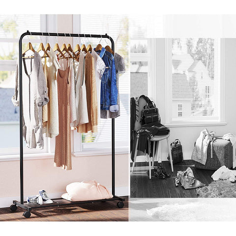 Rootz Clothes rack - Wardrobe rack - Coat rack - Wheels - Max 40 kg - Black - Metal - 92.5 x 40.5 x 158 cm