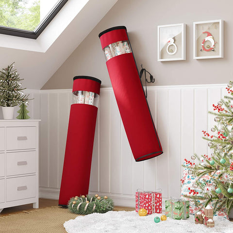 Rootz Storage Bag For Wrapping Paper - Storage Bag For Posters - Set Of 2 - Organizer - Red - Black - Fabric - 30 Rolls