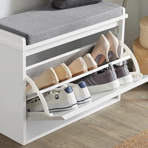 Rootz Hallway Shoe Bench - Shoe Rack - Shoe Cabinet with Seat Cushion and Flip Drawer - L70 x W49 x H19cm