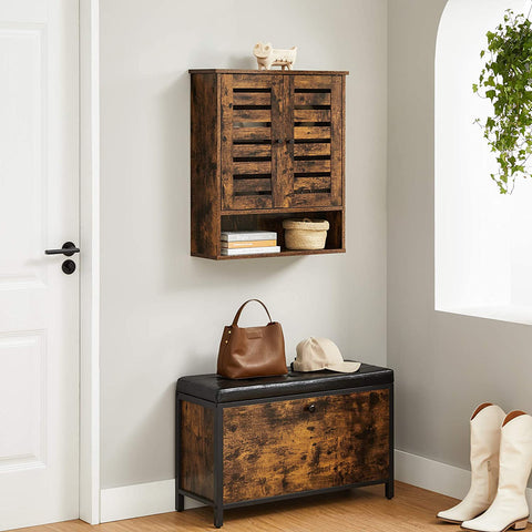 Rootz Wall cabinet - Bathroom cabinet - Storage cabinet - 2 Doors - 1 Open Compartment - Brown - Processed Wood - Industrial - 60 x 20 x 70 cm