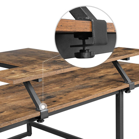 Rootz L-Shaped Desk with Screen Stand for Studying, Gaming, Working - Adjustable Legs - Metal Frame - Rustic Brown - (140 x 130 x 76/91.5 cm)