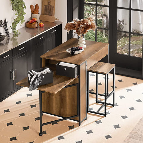 Rootz Bar Table with Extendable Table Top - Kitchen - Breakfast Bar Table - Coffee Bar with Foldable Worktop