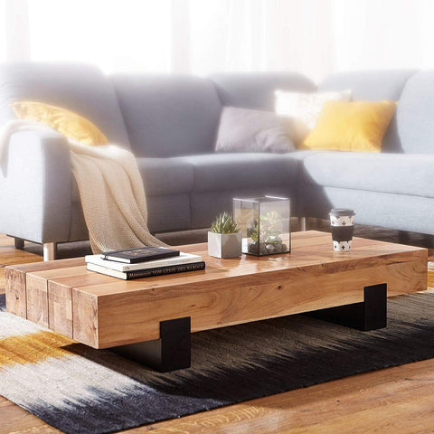 Rootz Coffee Table Wood - Living Room Table - Coffee Tables Brown - Metal Frame - 130 x 25 x 59 cm