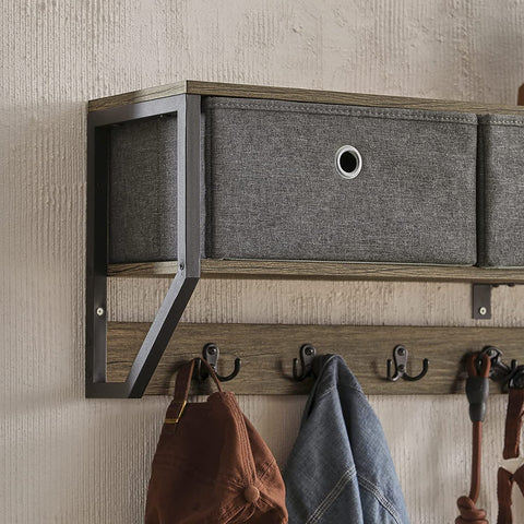 Rootz Wall Coat Rack Wall - Hallway Wall Shelf - Storage Cabinet with 3 Baskets 7 Hooks - W100 x D20 x H30cm