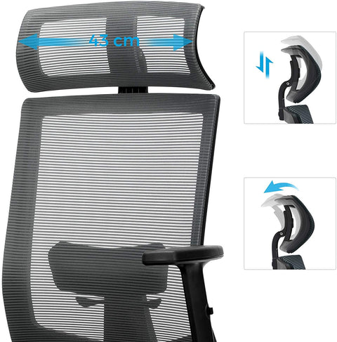 Rootz Office chair - Swivel chair - Mesh - Lumbar support - Headrest - Armrests - Cattle function - Black - Plastic - Steel - 65 x 53 x (116 - 126) cm